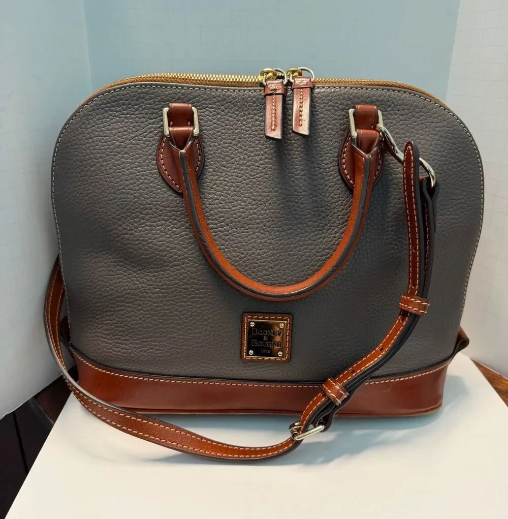 Dooney & Bourke Pebble Grain Zip Satchel Taupe Leather Shoulder Bag